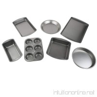 Le Juvo 7 Piece Bake Set - Kitchen Bakeware Set - Including Square Cake Pan  Round Cake Pan  Pie Pan  Cookie Tray  Bread & Loaf Pan  6 Cup muffin Pan  and a Biscuit & Brownie Pan - Made of Heavy Gauge Steel - B00IO59IBU
